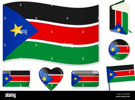 la bandera nacional de sudán meridional ilustración vectorial 3 capas sombras planas bandera