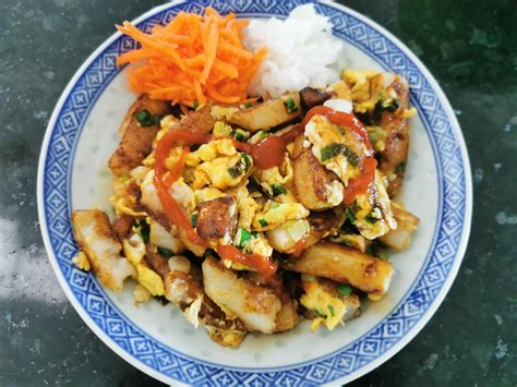 Homemade Vietnamese Rice Cake Stir Fry With Eggs Bột Chiên Also