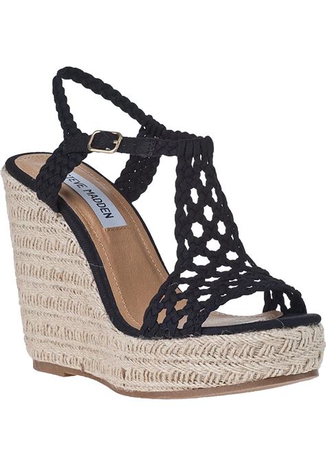 Steve Madden Manngo Wedge Espadrille Black Fabric In Black Black Fabric Lyst