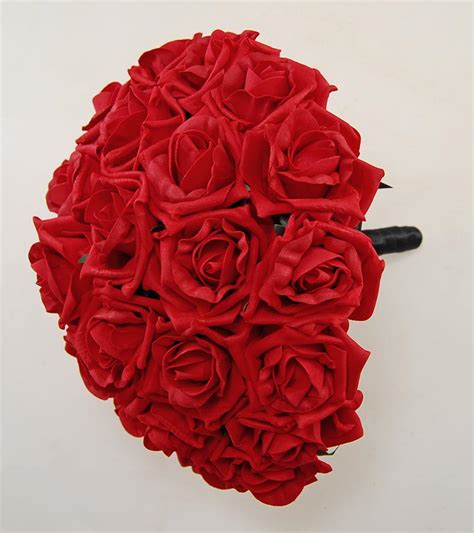 Brides Large Artificial Red Rose Wedding Posy Bouquet Budget Wedding