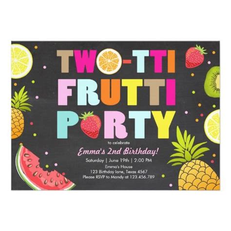 Two Tti Frutti Party Invite Tutti Fruity Birthday Zazzle Party