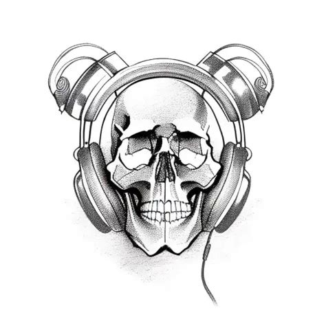 Sketch Skull With Headphones Tattoo Idea Blackink Ai