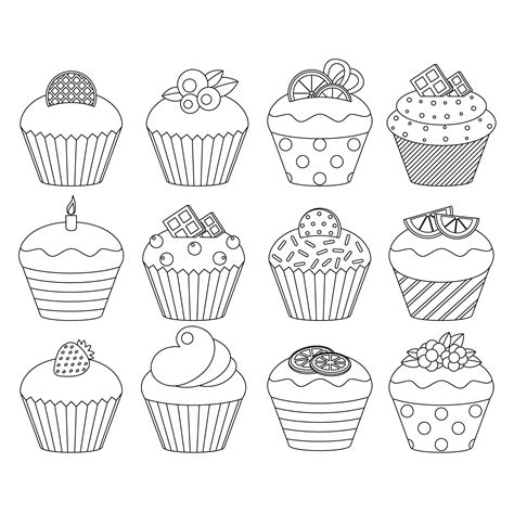 Cupcakes Digital Stamps Cupcakes Line Art Cupcakes Outlines Children