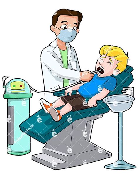 Little Boy Getting His Teeth Cleaned Cartoon Vector Clipart