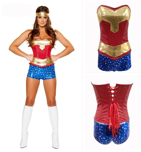 2018 sexy halloween costumes for women wonder woman costume gold red patchwork bodysuit blue