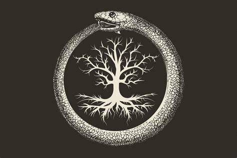 Ouroboros Snake And Tree Of Life Ancient Esoteric Symbol