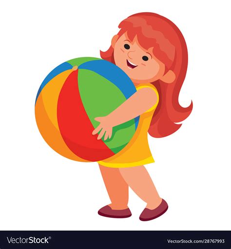 Little Girl Carries A Colored Big Ball In Her Vector Image