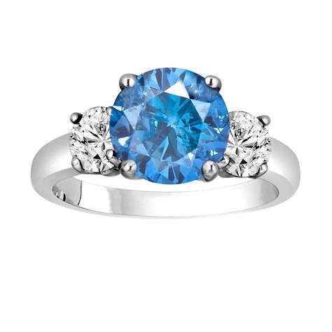 Blue Diamond Engagement Ring 245 Carat Three Stone 14k White Gold