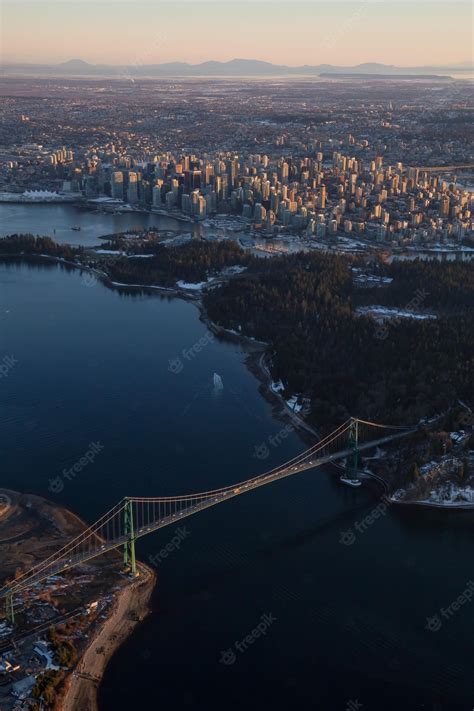 Premium Photo Aerial View Of Lions Gate Bridge Stanley Park And