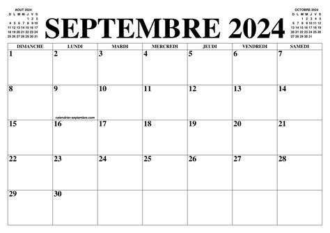 Calendrier Septembre 2024 Le Calendrier Du Mois De Septembre Gratuit