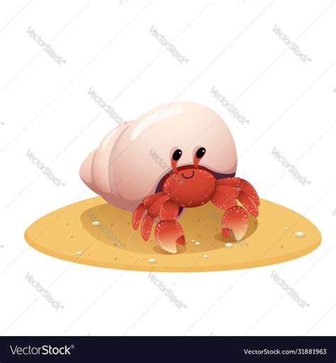 Cute Cartoon Hermit Crab Crawling Royalty Free Vector Image
