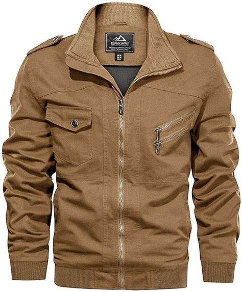 Eklentson Mens Fall Cotton Cargo Jacket Stand Collar Casual Outdoor