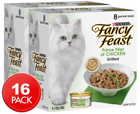 They are available in three flavors but these two seem to be most popular online. 2 x Fancy Feast Cat Food Prime Fillet Of Chicken 8pk ...