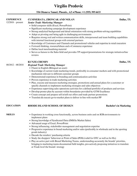 Trade Marketing Manager Resume Samples Velvet Jobs