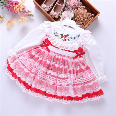 Toddler Baby Girls Vintage Dress Princess Long Sleeve Lace Strawberry