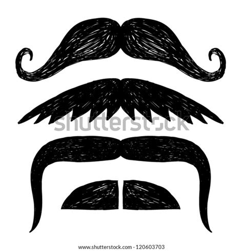 Set Hand Drawn Mustache Stock Vector Royalty Free 120603703