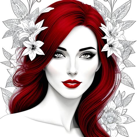 Beautiful girl, digitally drawn poster, black and white portrait