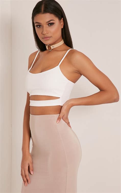 Alexia Cream Cut Out Crop Top Crop Tops Prettylittlething
