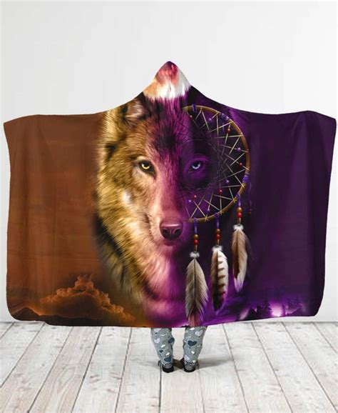 wolf native hooded blanket
