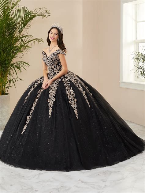 applique off shoulder quinceanera dress by fiesta gowns 56400 size 18 26 in 2021 black