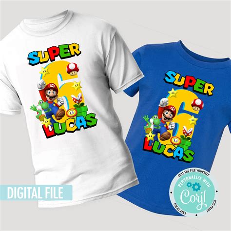 Editable Mario Bros Birthday Printable T Shirt Design Etsy Canada