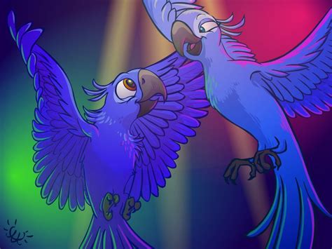 Rio Blu And Jewel By Ayemae On Deviantart Rio Movie Parrots Art Anime Wolf Drawing