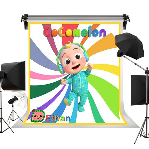 Cocomelon Themed Backdrops Photography Rainbow Color Baby Shower Custom