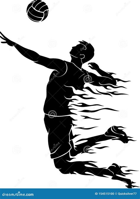 Male Volleyball Mid Air Spike Abstract Flame Stock Vector