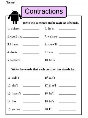 For exercises, you can reveal the answers first (submit worksheet) and print the page to have the exercise and the answers. The 25+ best Contraction worksheet ideas on Pinterest ...