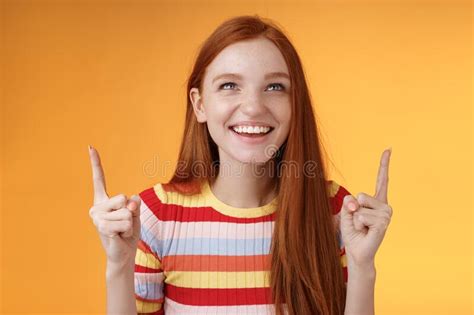 Happy Cheerful Redhead Girl Having Fun Amusement Park Laughing Joyfully