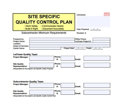 Quality Control Plan Template Construction