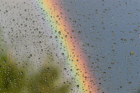 Rainbow Rain Drops Glass Sky Stock Image Image Of Light Beautiful