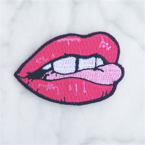 Lip Patch Iron On Embroidered Patch Applique Hot Pink Red Hot
