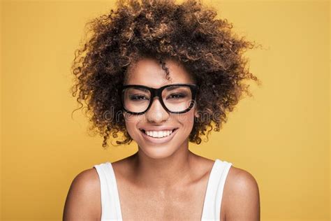259 African American Student Girl Curly Hair Wearing Eyeglasses Stock