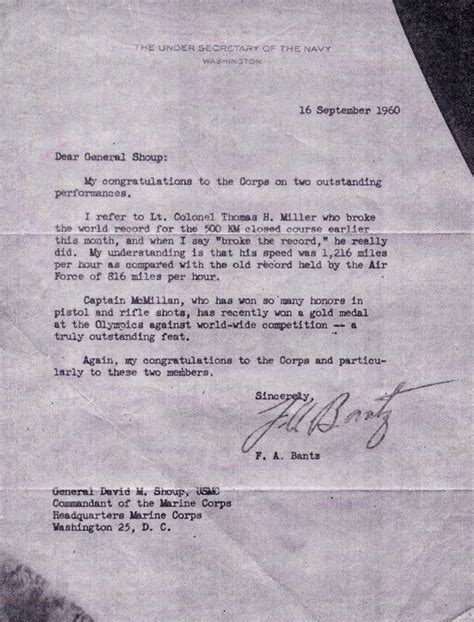 September 16 1960 Letter Of Congratulations