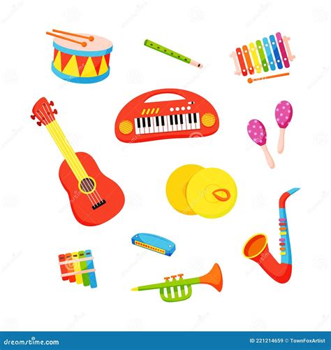 Vector Set Of Kids Musical Instruments Drawn In Cartoon Style