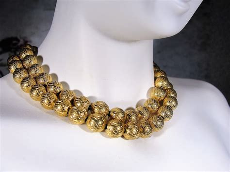 CROWN TRIFARI Gold Bead Necklace Geometric Designed Beads Gold Bead