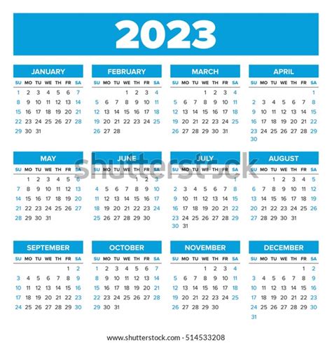 Simple 2023 Year Calendar Week Starts Stock Vector Royalty Free 514533208