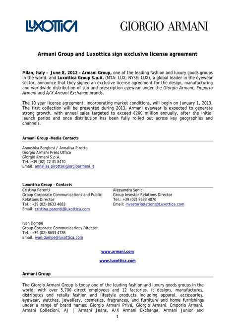 Armani Group and Luxottica sign exclusive license agreement