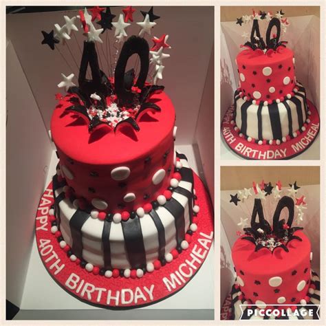 40th Birthday Cake Red Black And White Theme White Birthday Cakes