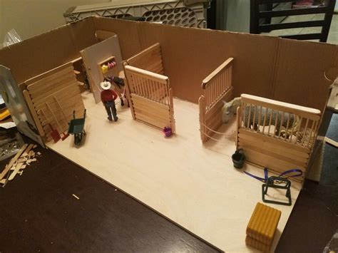 Model Horse Stable Made From Popciscle Sticks And Cardboard Diy Horse