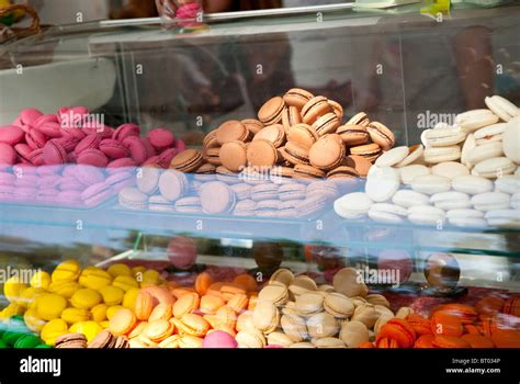 Macaroons On Display At French Bakery Paris Stock Photo Alamy