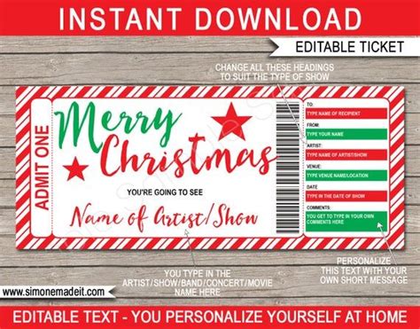 Printable Christmas Concert Ticket Template T Voucher Etsy Christmas T Certificate