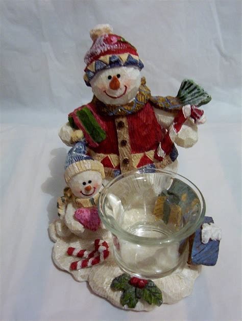 Snowman Votive Candle Holder Resin Christmas Holiday Seasonal