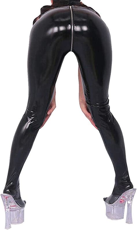 Leesuo Women Faux Latex PU Leather Leggings Stretchy Skinny Shiny