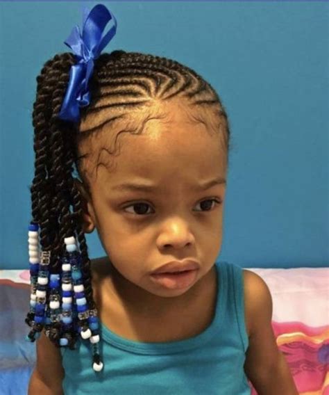 White And Blue Beads Long Braid Toddler Braided Hairstyles Little Girl