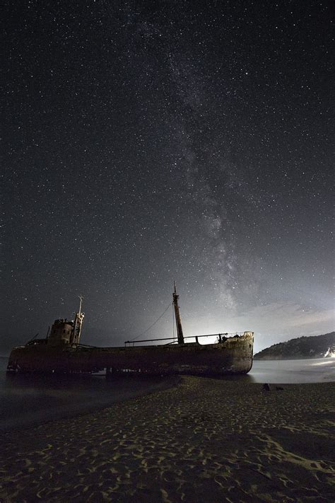 Shipwreck Milky Way Sea Water Night Sky Landscape Star