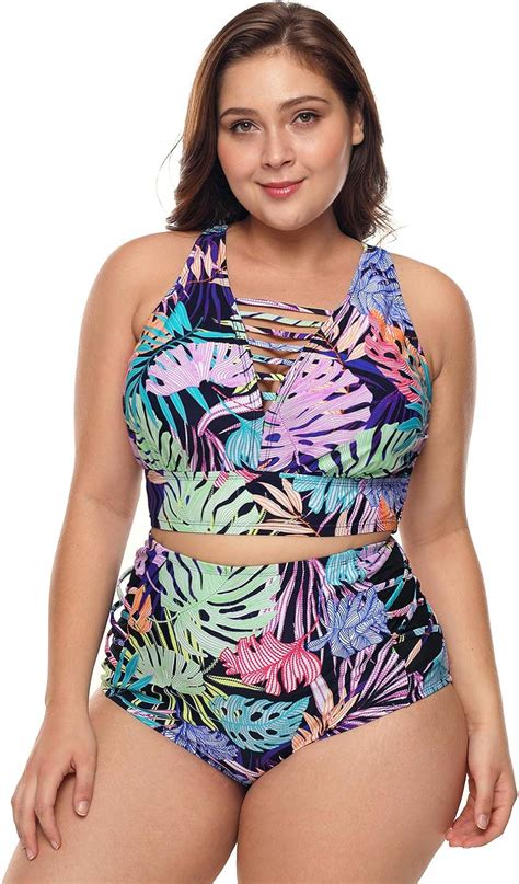Amazon Com High Waist Bikini Set Plus Size Women Swimwear Summer Beach