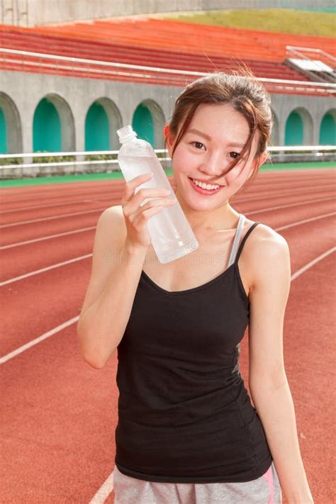 Chinese Woman Drinking Water After Jogging Stock Image Image Of
