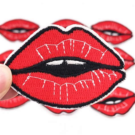 10pcs sexy hot lips embroidered iron on patches for clothing diy sewing on apparel accessories